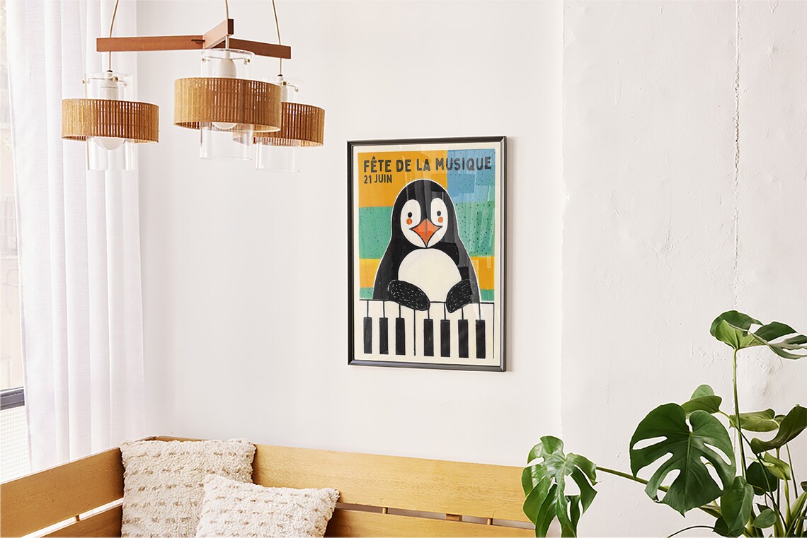 Retro Day of Music Penguin Poster, Vintage French Typography - Image 5
