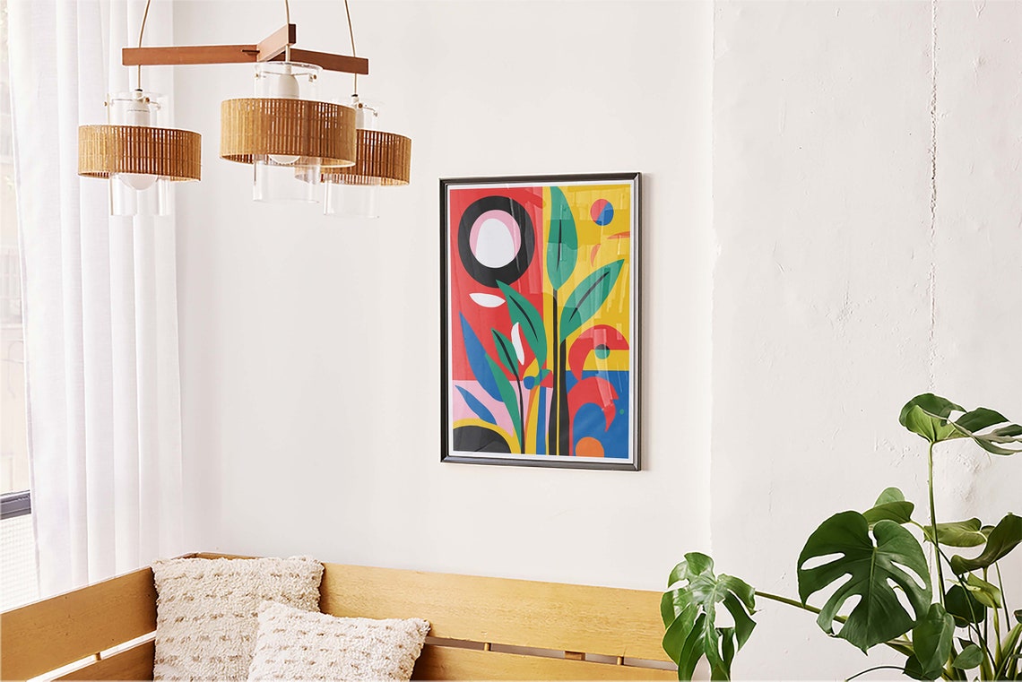 Colorful Abstract Botanical Red Yellow Green Leaf Modern Art Poster - Image 5