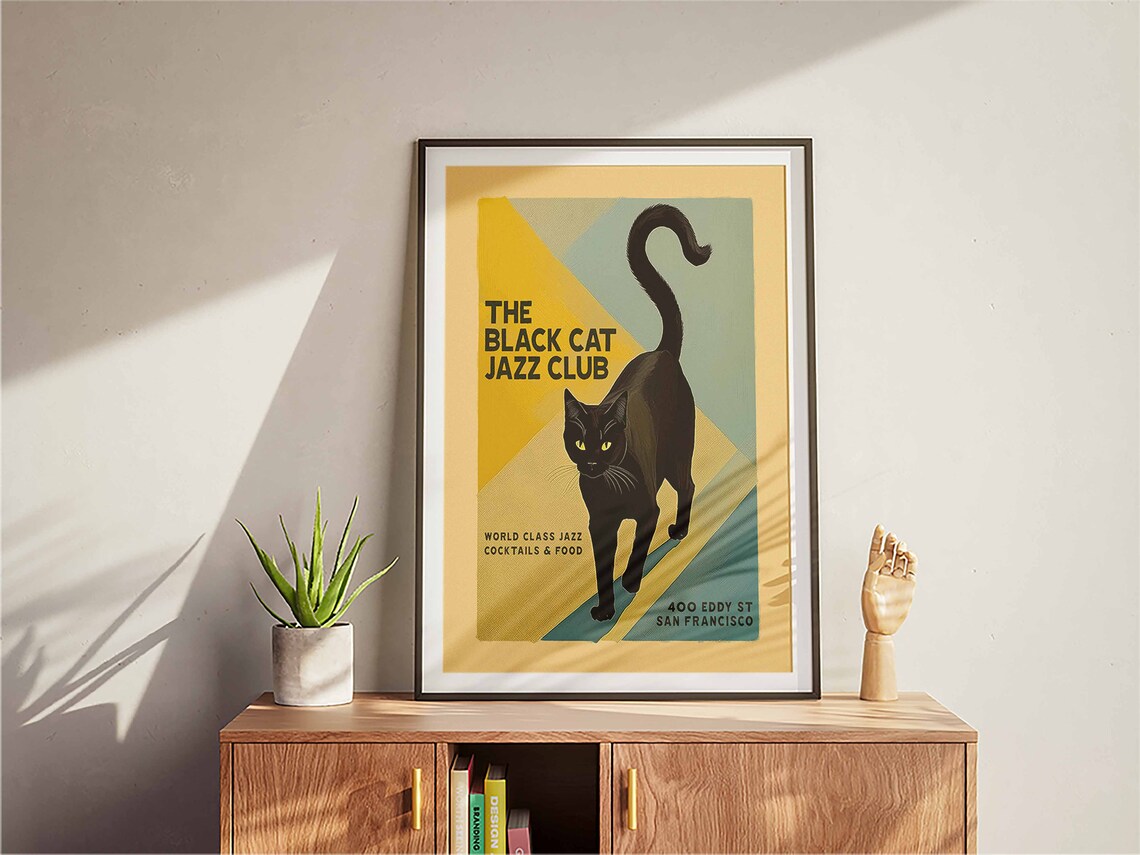 The Black Cat Jazz Club San Francisco Retro Cat Music Bar Poster - Image 3