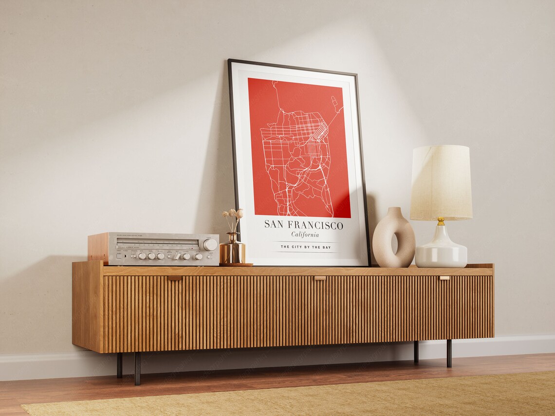 San Francisco California Red City Street Map Minimalist Art Poster - Image 2