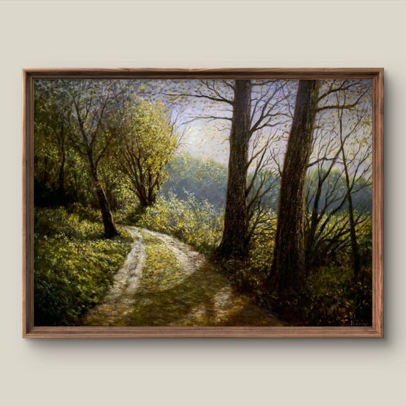 Vintage Summer Landscape Art Print Retro Wall Decor Antique Painting Green Forest Instant
