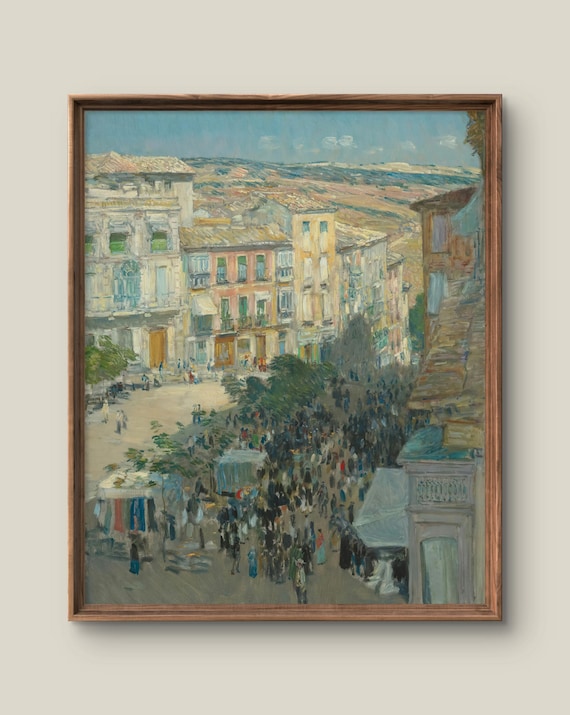 Vintage Impressionist Street Crowd Cityscape Painting Poster
