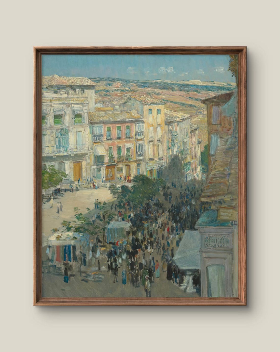 Vintage Impressionist Street Crowd Cityscape Painting Poster