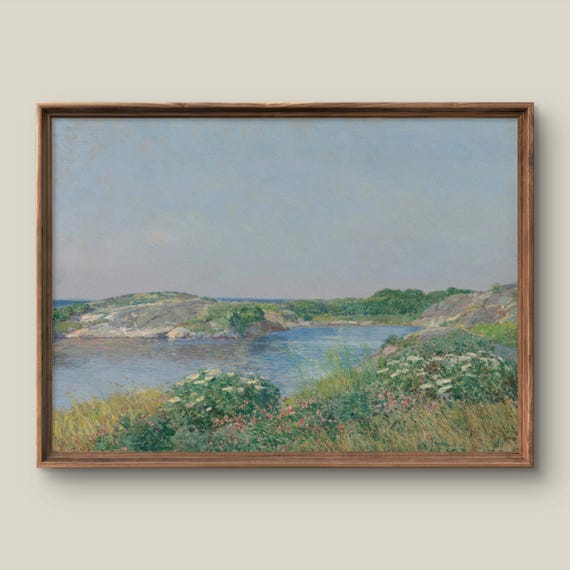 Vintage River Landscape Art Print Summer Wall Decor Antique Painting Nature Instant