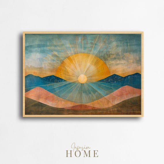 Golden Sunrise Mountain Print Abstract Landscape Wall Art