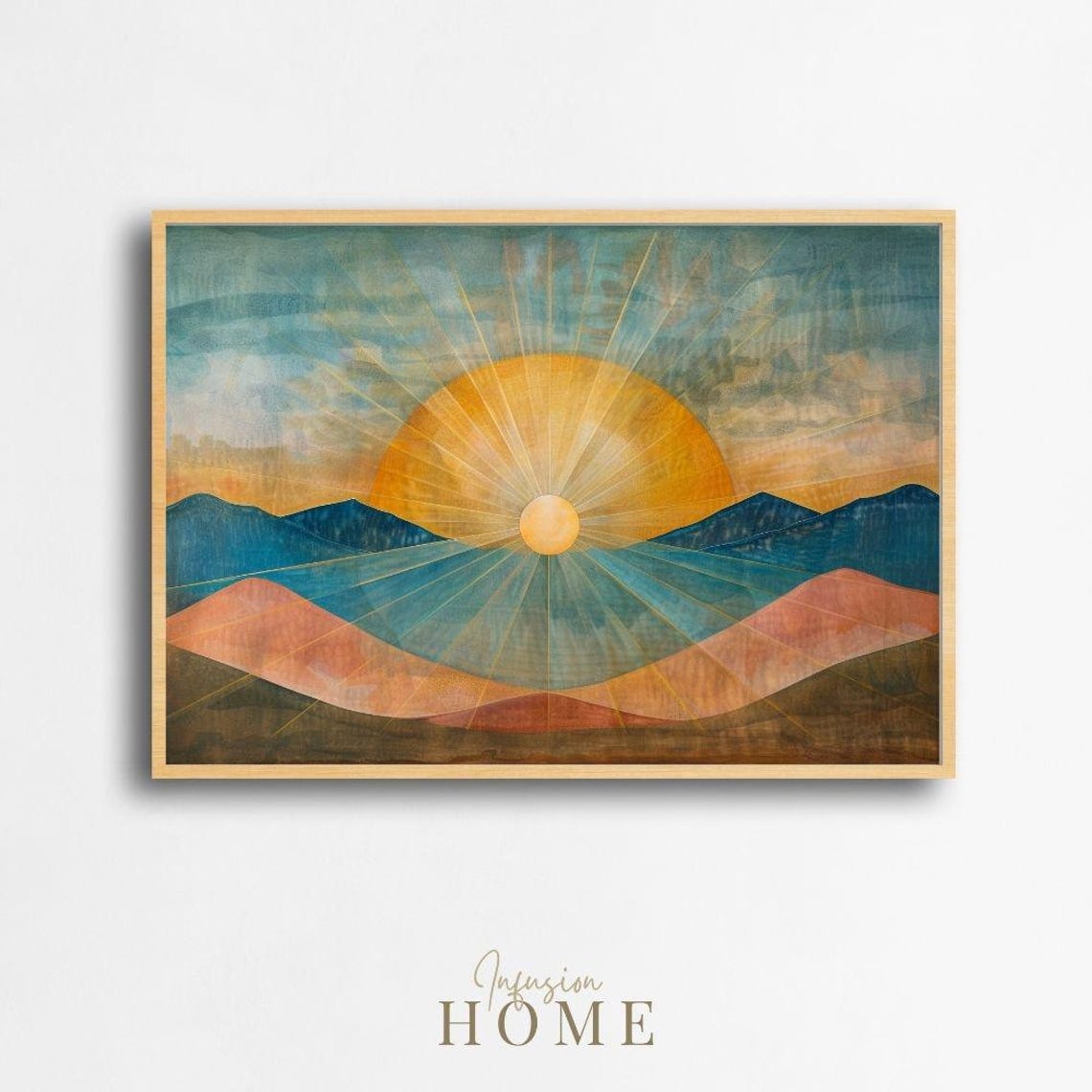 Golden Sunrise Mountain Print Abstract Landscape Wall Art