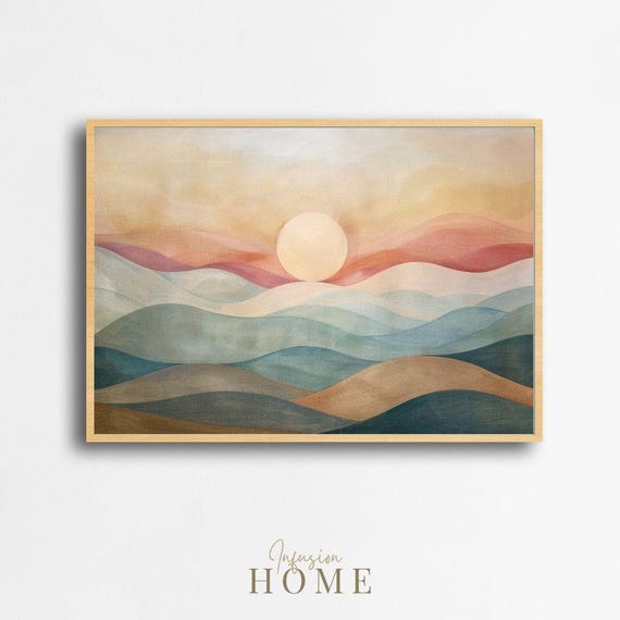 Pastel Hills Sunrise Landscape Art Print Earthy Tones