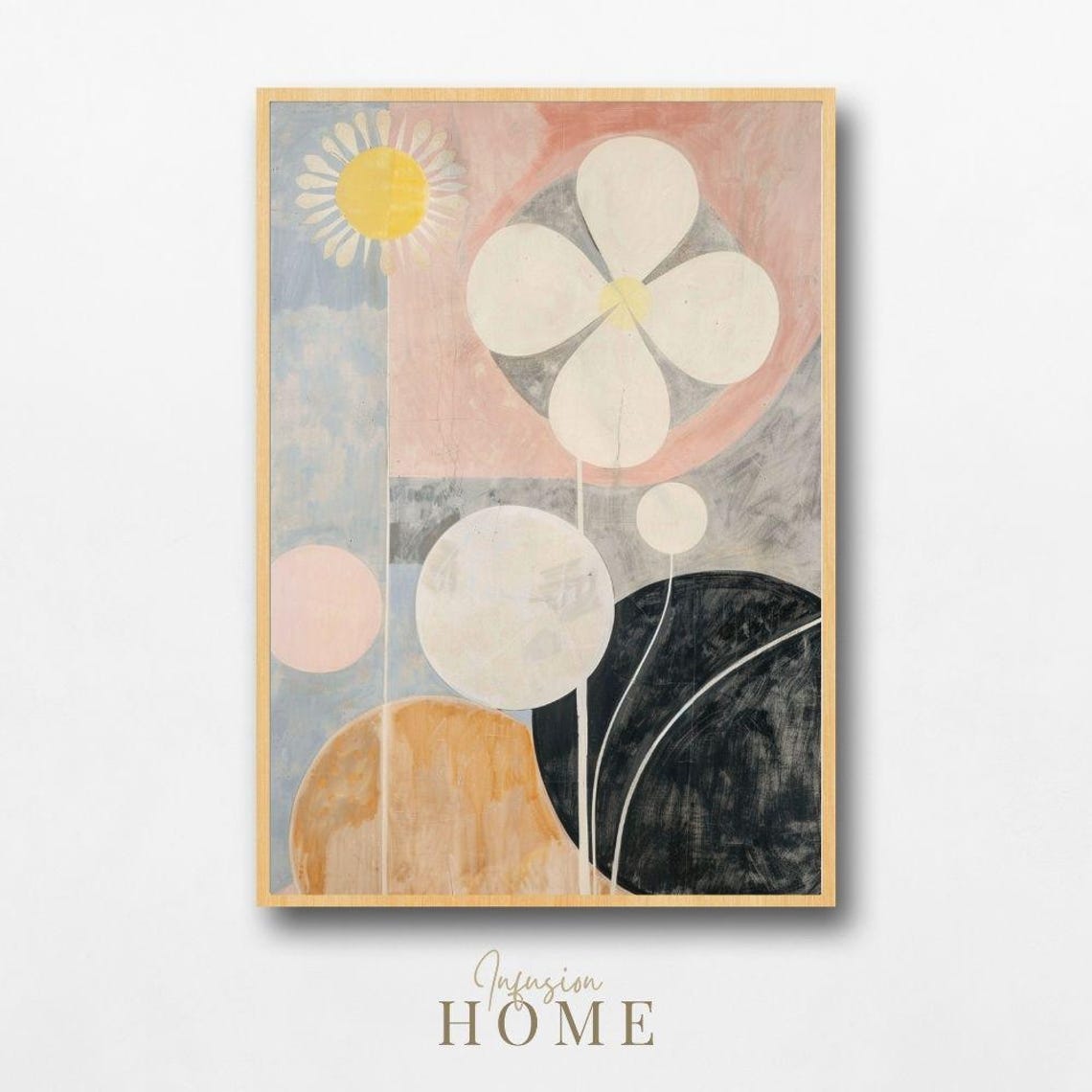Nordic Pastel Floral Geometric White Flower Sunny Sky Poster