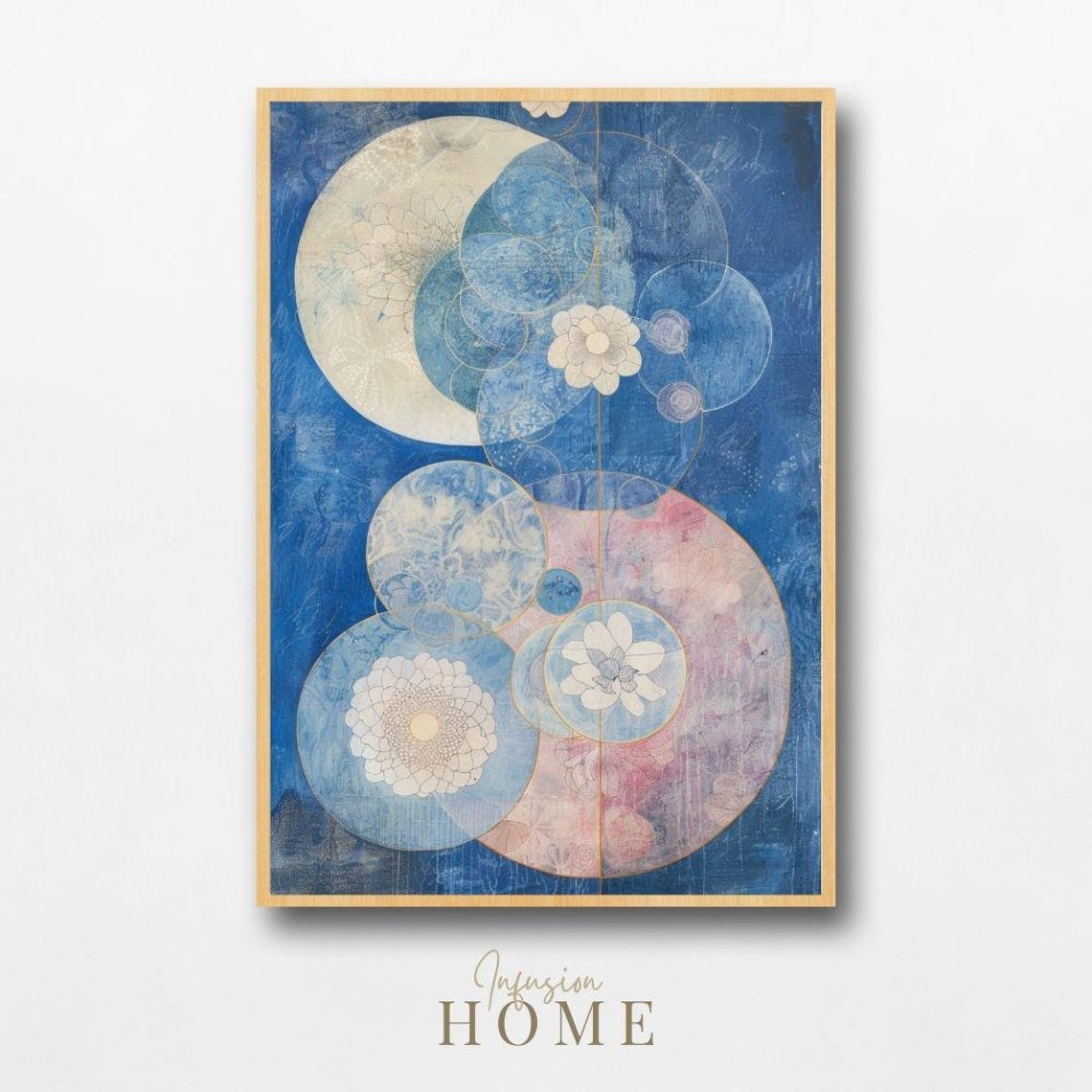 Blue Ethereal Abstract Floral Circles Modern Botanical Art Poster