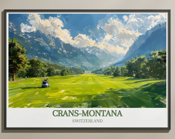Crans Montana Ski Resort And Golf Club Cranssursierre Artwork Switzerland Travel Prints Golf Club Cranssursierre Wall Art