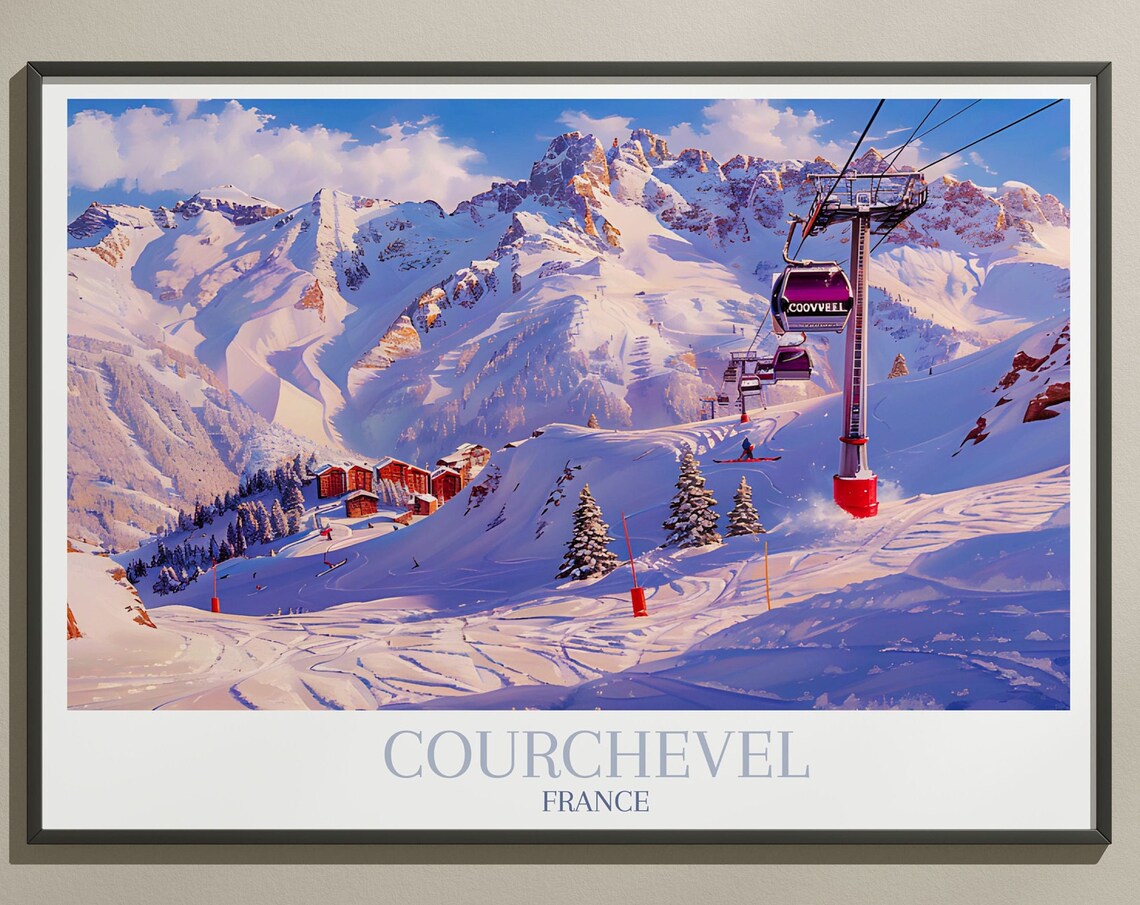 Courchevel France Gondola Ride Sunset Snowy Slopes Winter Poster