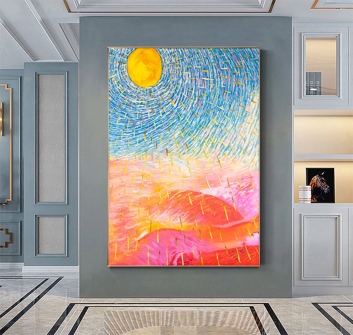 Abstract Golden Sun Radiant Pink Hills Modern Expressionist Poster - Image 4