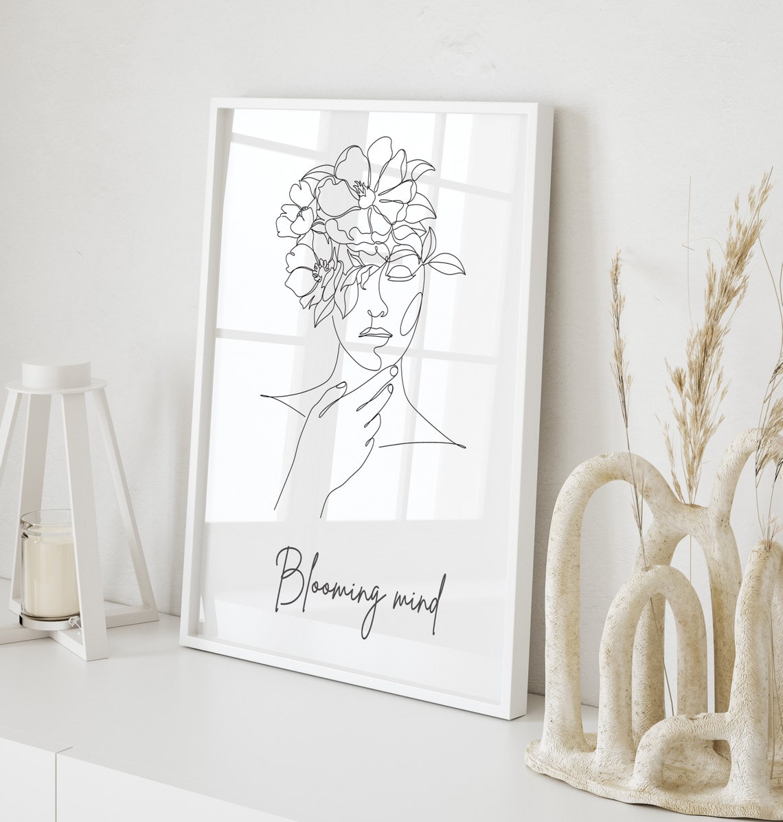 Blooming Mind One Line Art Woman Floral Face Minimalist Poster - Image 7