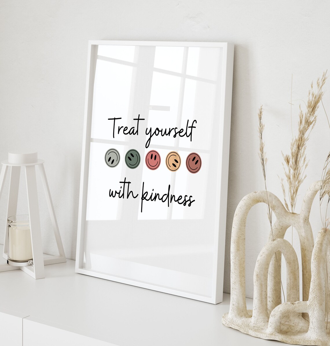 Treat Yourself With Kindness Smiley Face Boho Minimalist Poster - Image 5