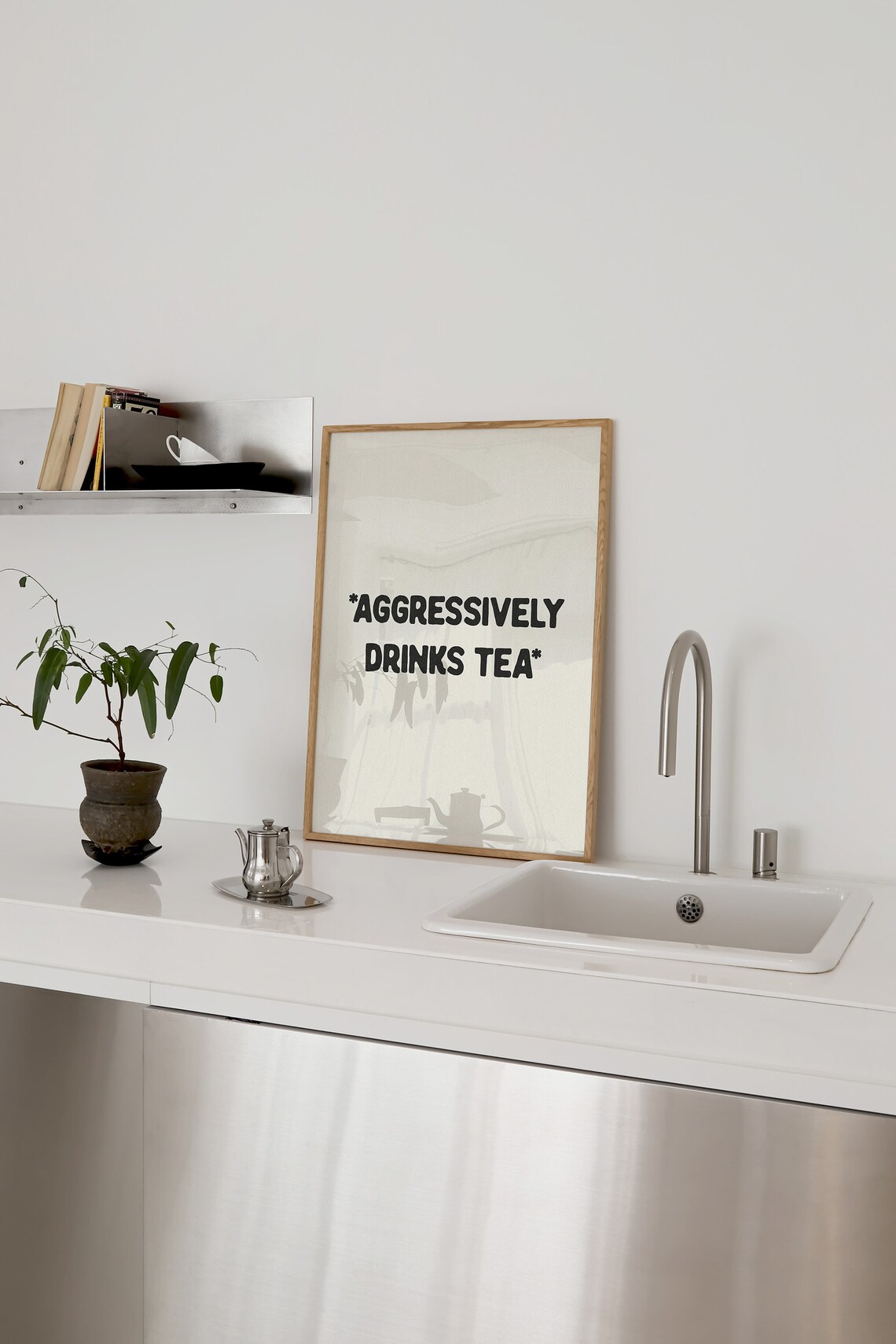 Aggressively Drinks Tea Funny Kitchen Typography Poster - Image 4