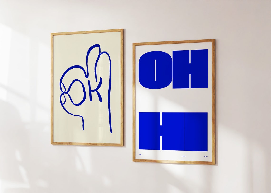 Oh Hi Bold Electric Blue Typography Funky Retro Wall Decor Art Poster - Image 5