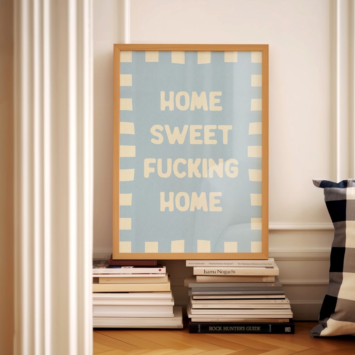 Home Sweet Fucking Home Poster Blue Checkered Retro Funny Wall Decor - Image 3