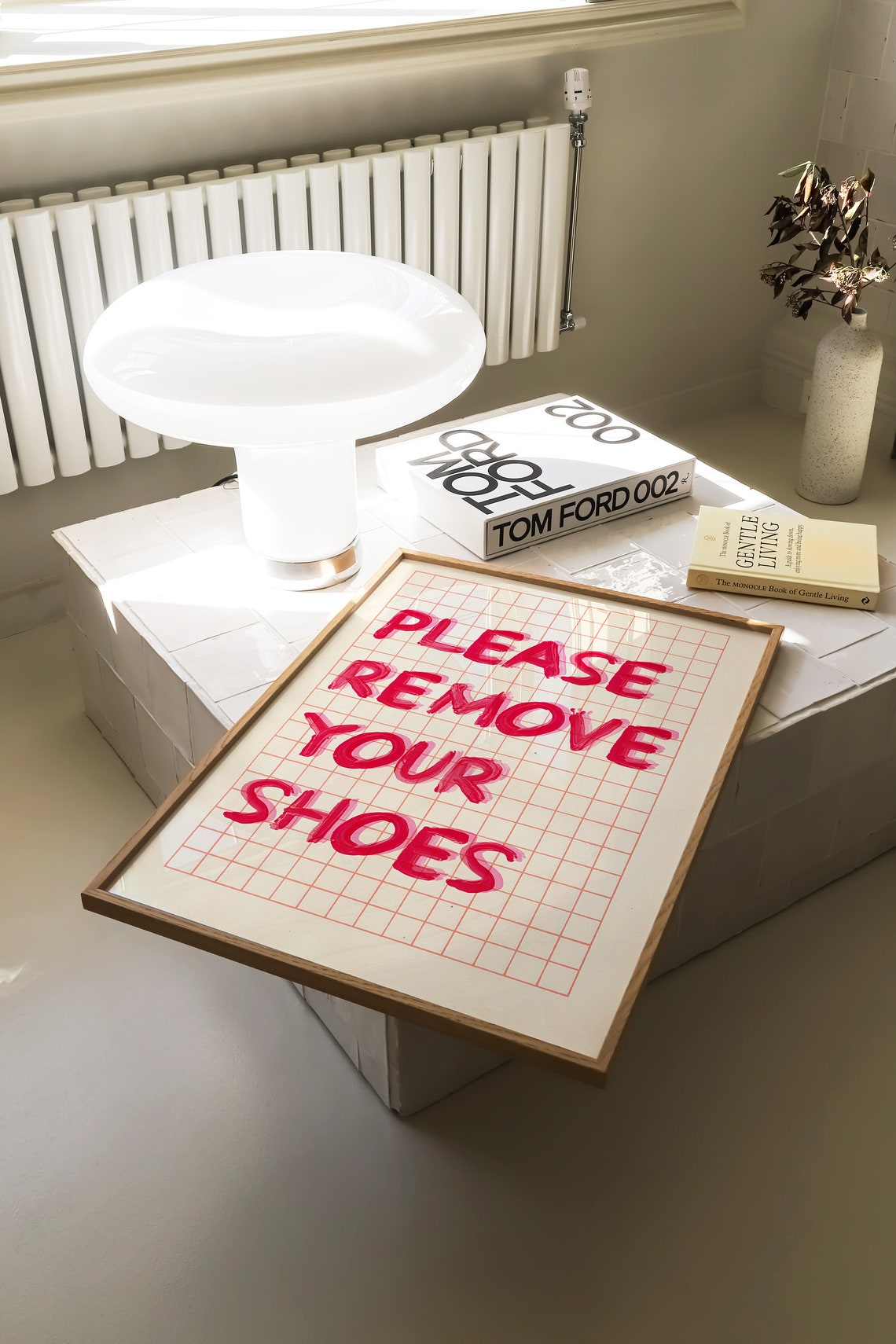 Please Remove Your Shoes Pink Hand Painted Grid Entryway Poster - Image 3