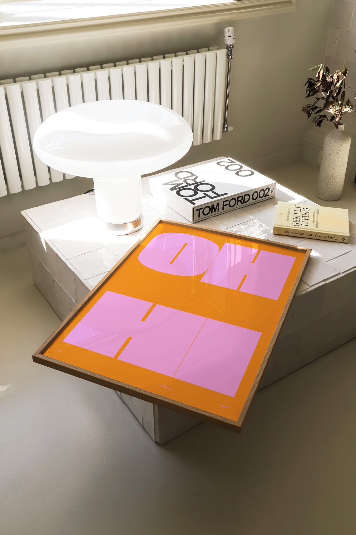 Oh Hi Giant Block Letters Pink On Orange Retro Typography Poster - Image 2