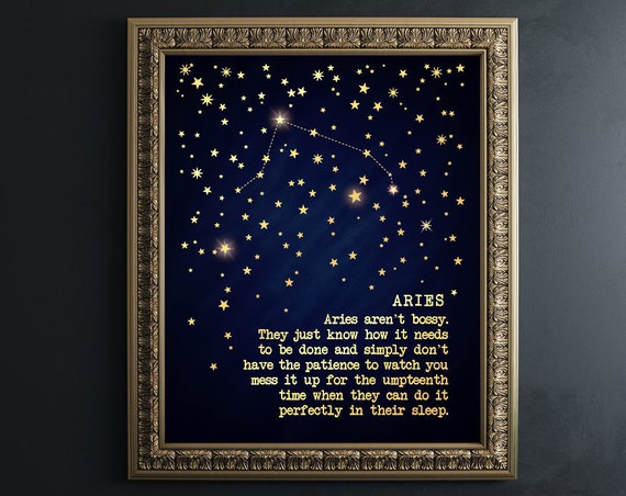 Zodiac Aries Gifts Aries Art Aries Constellation Gold Stars Starry Sky Sister Gift Coworker Gift April Birthday Gift For Her Funny