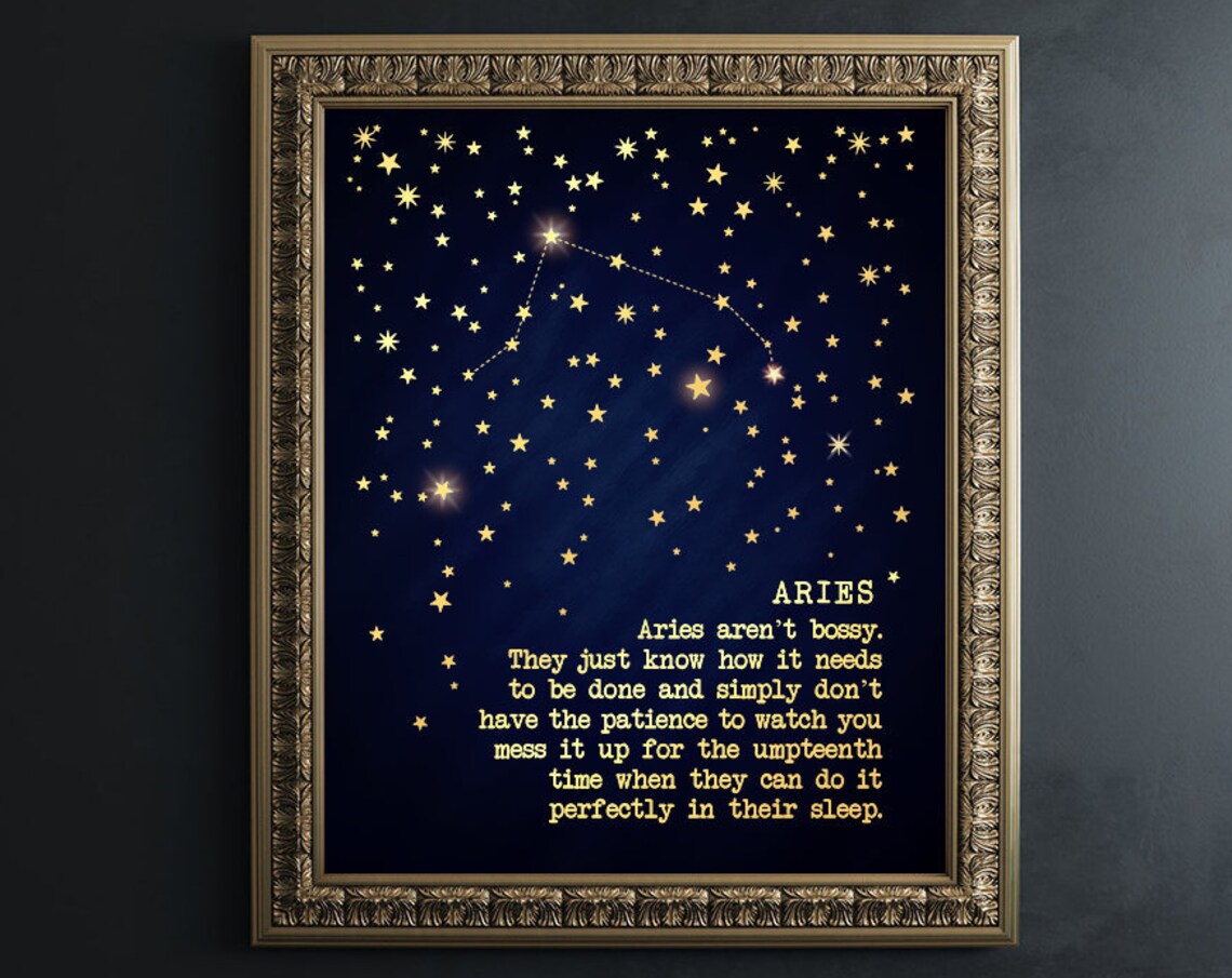 Aries Zodiac Constellation Funny Gold Foil Starry Night Astrology Poster