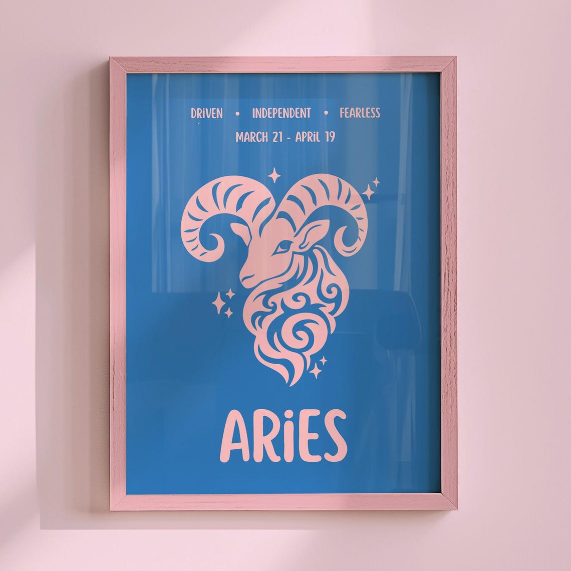 Aries Ram Zodiac Pink Blue Driven Independent Fearless Poster