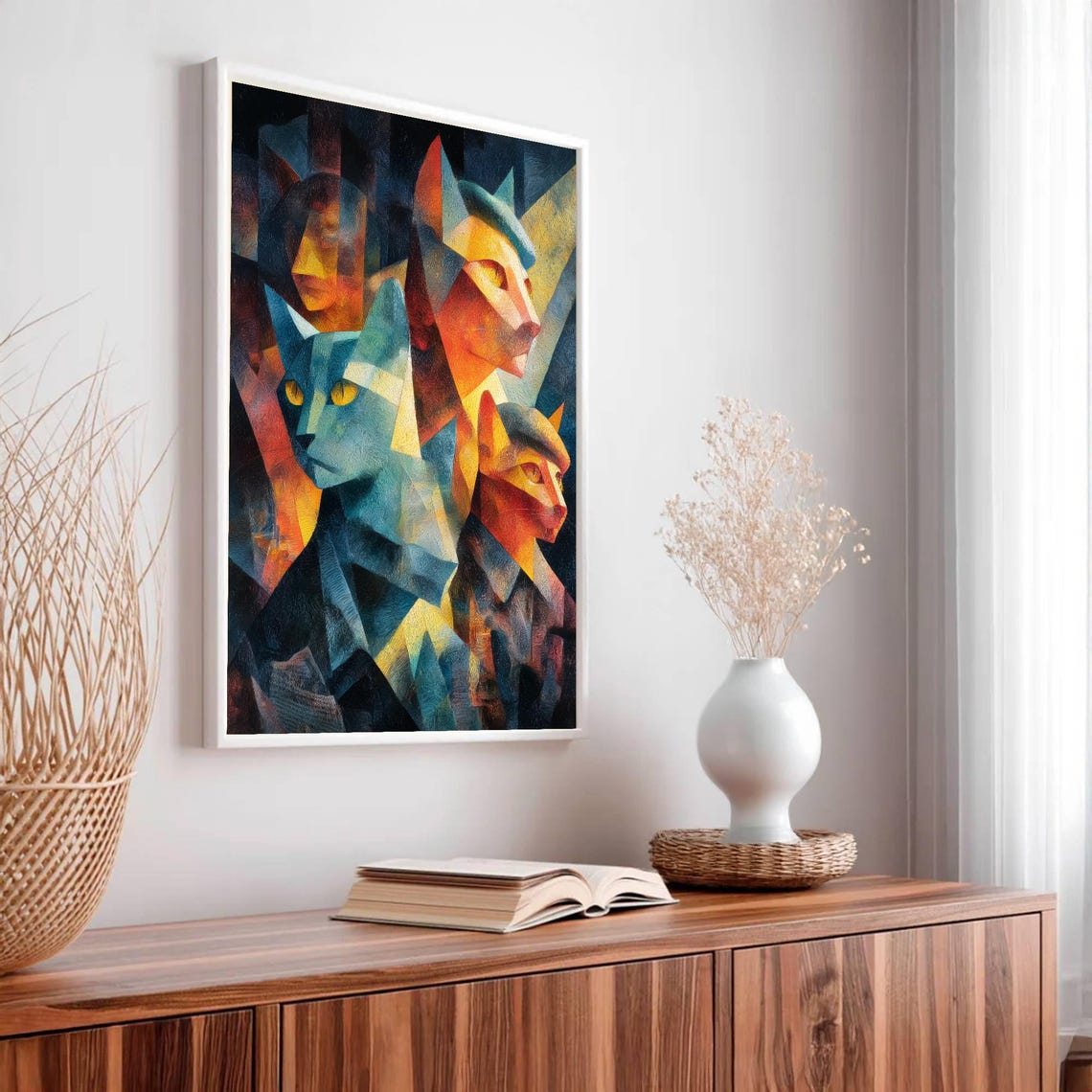 Cubist Cat Faces Geometric Abstract Bold Color Gallery Art Poster - Image 2