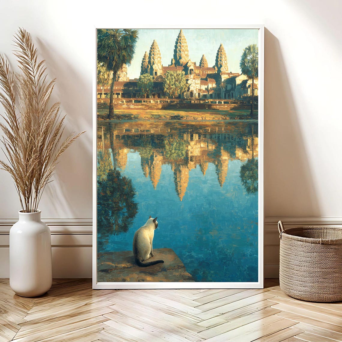 Angkor Wat Siamese Cat Temple Reflection Surreal Morning Poster - Image 2