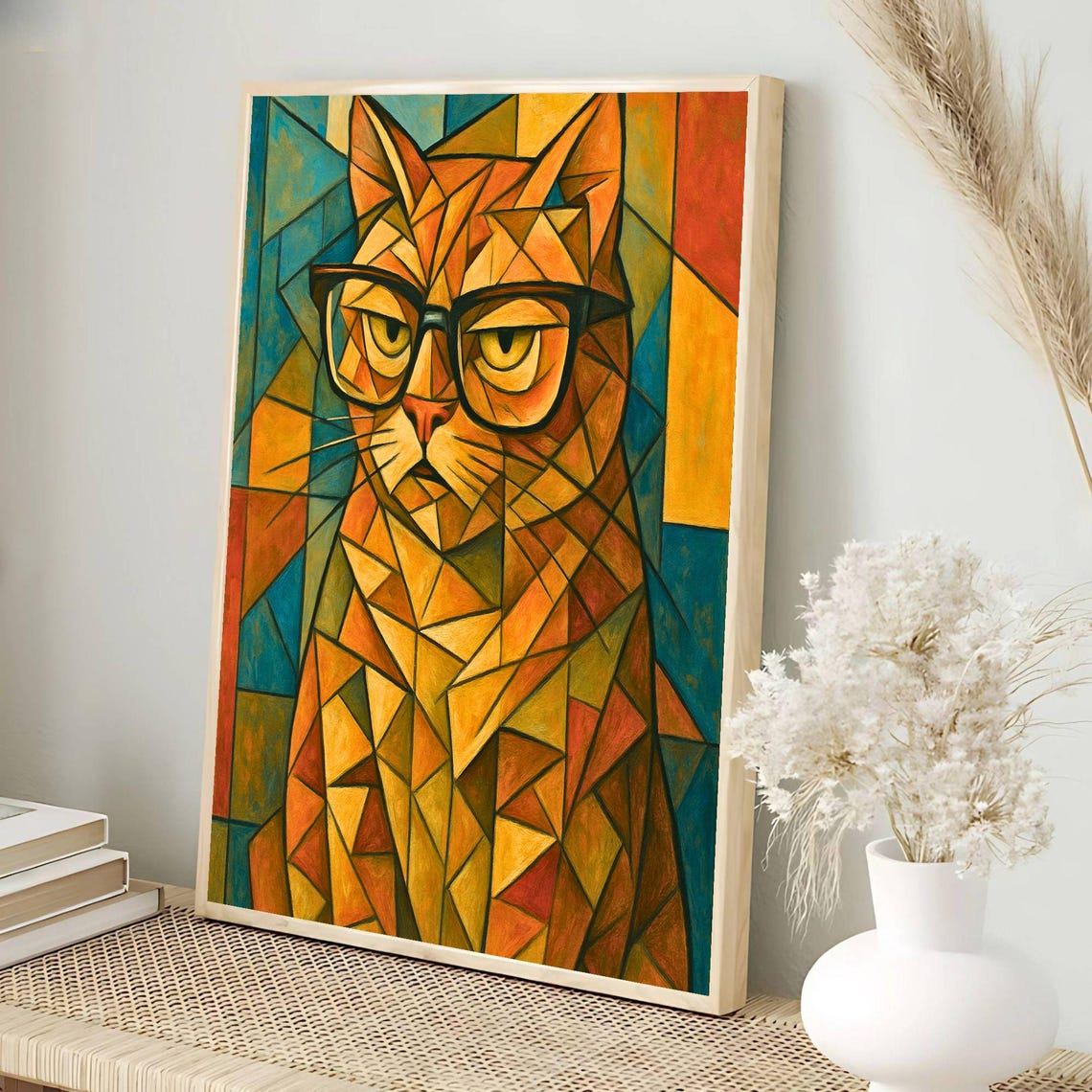 Cubist Orange Cat With Glasses Geometric Picasso Style Poster - Image 3