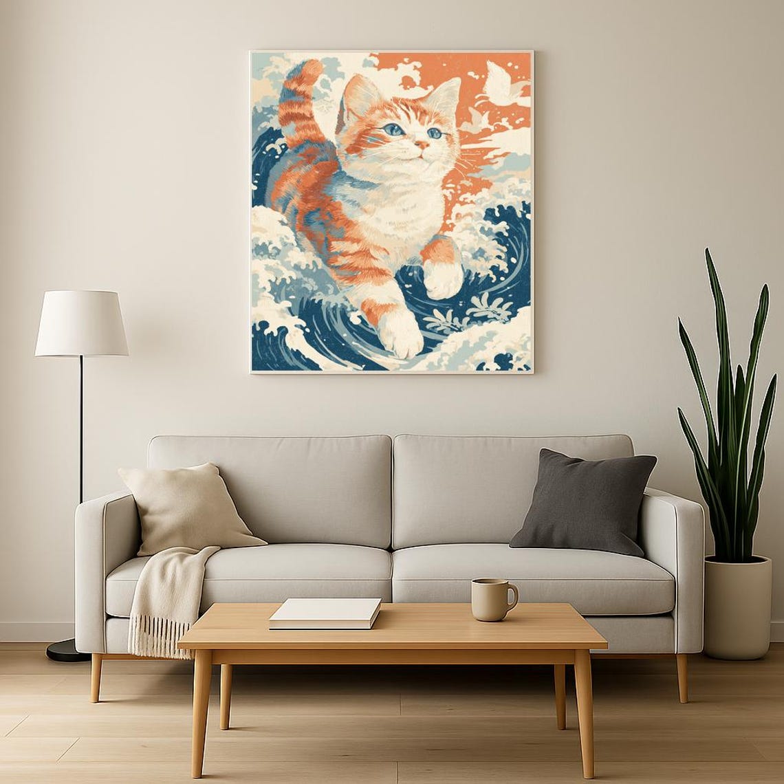 Orange Kitten Riding the Great Wave Hokusai Style Cat Poster - Image 3