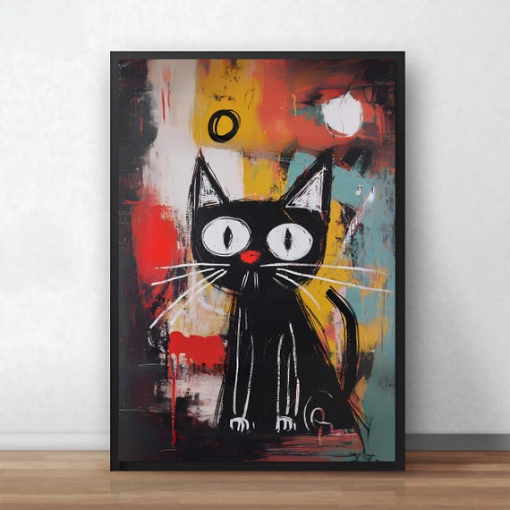 Basquiat Cat Poster Art Print Wall Decor Funny Gift Home Famous