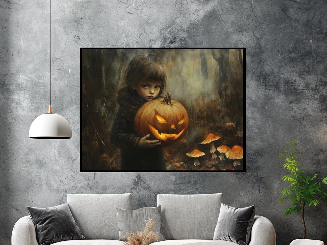 Spooky Halloween Jack O Lantern Dark Forest Pumpkin Art Poster - Image 2