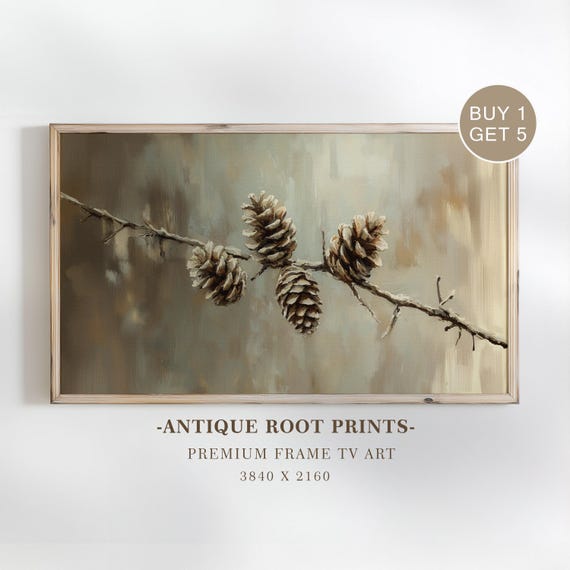 Rustic Pine Cones Frame Tv Art Cozy Nature Photography For Neutral Autumn Decor Detailed 63