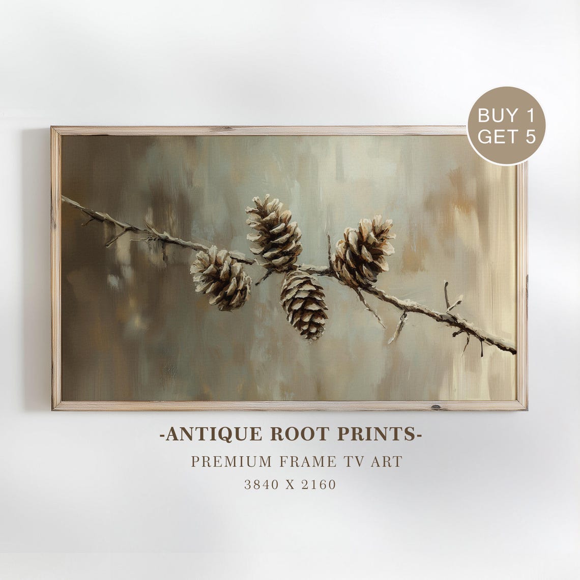 Rustic Pine Cones Frame Tv Art Cozy Nature Photography For Neutral Autumn Decor Detailed 63