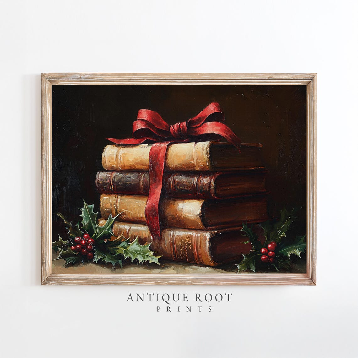 Vintage Books Red Ribbon Stack Holiday Still Life Festive Art Poster
