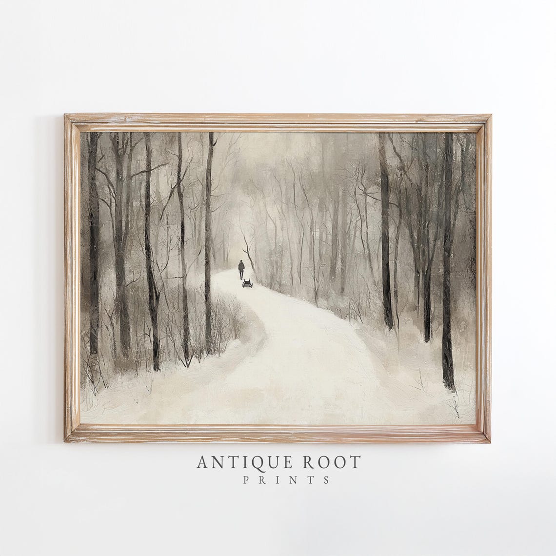 Lone Walker Snowy Path Misty Forest Minimalist Winter Poster