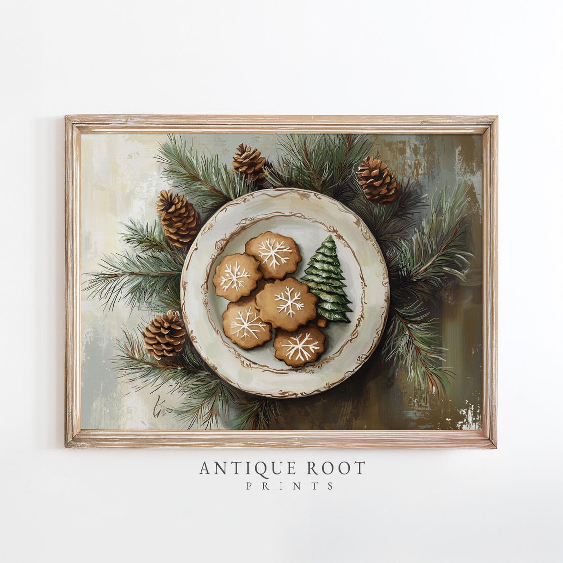 Vintage Christmas Cookies Plate Pinecones Holiday Kitchen Wall Art