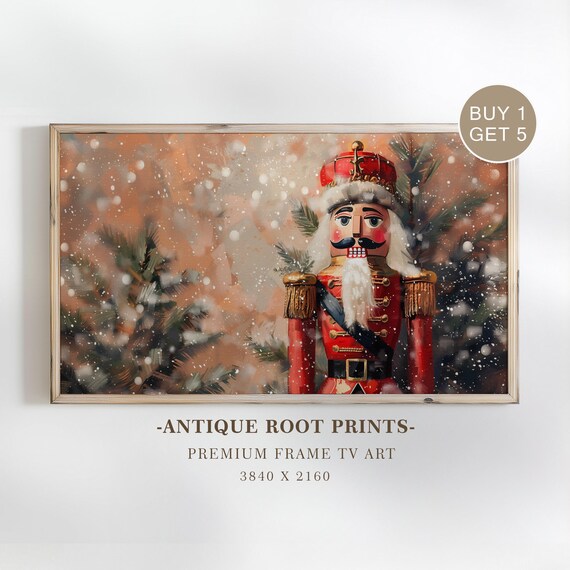 Vintage Nutcracker Soldier Snowy Pines Classic Christmas Holiday Poster