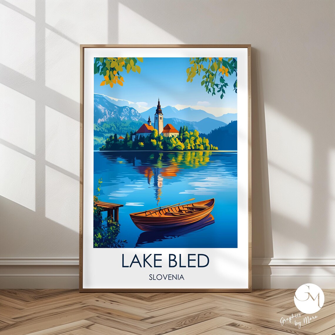 Lake Bled Slovenia Rowboat Island Church Reflection Travel Poster