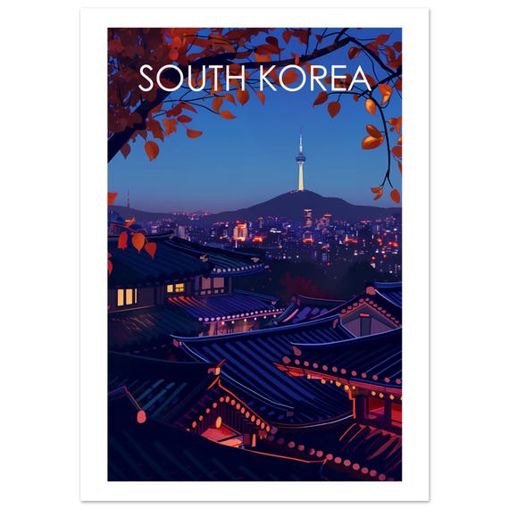 South Korea Travel Print A3 Seoul Illustration