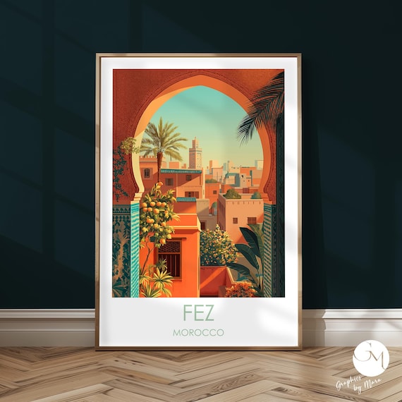 Fez Morocco Medina View Through Archway Bottom Caption Poster