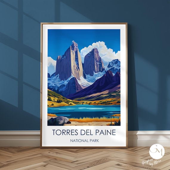 Torres del Paine National Park Granite Peaks Lake Travel Poster