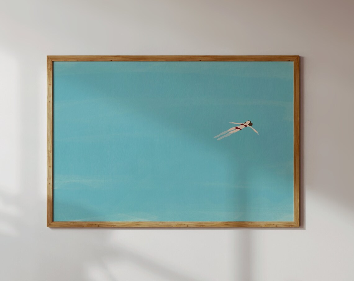 Girl Floating In Pool, Minimalist Beach House Art - Image 4