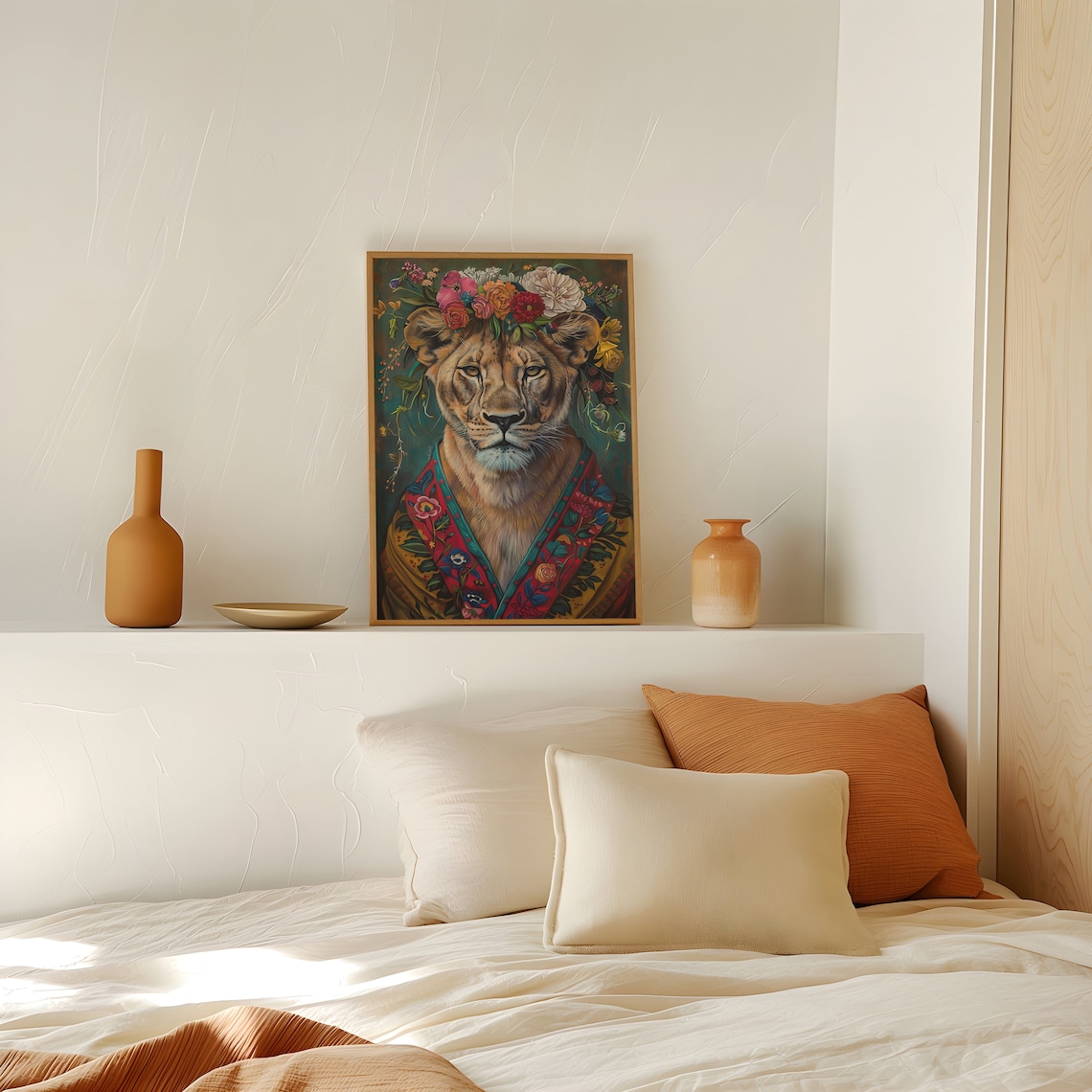 Maximalist Eclectic Lioness With Flowers Art Print - Image 2