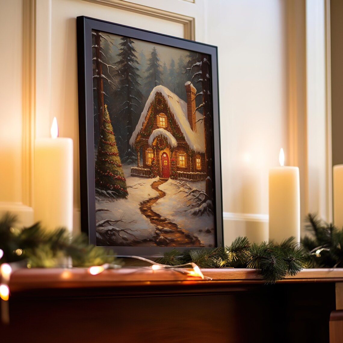 Gingerbread Cottage Woodland Scene Art Print - Image 3