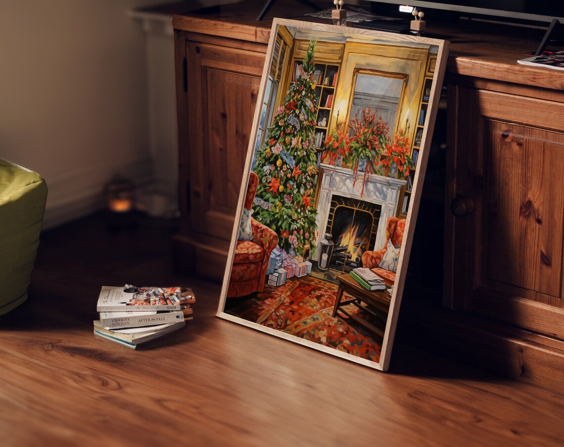 Vintage Christmas Living Room Tree Fireplace Mantel Art Print - Image 2