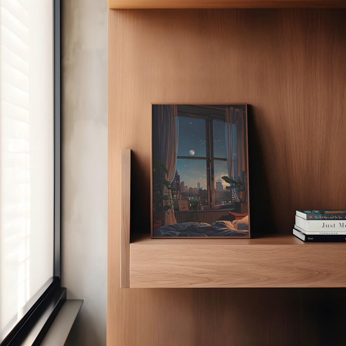 Nightfall View of the City Through a Window Art Print - Image 3
