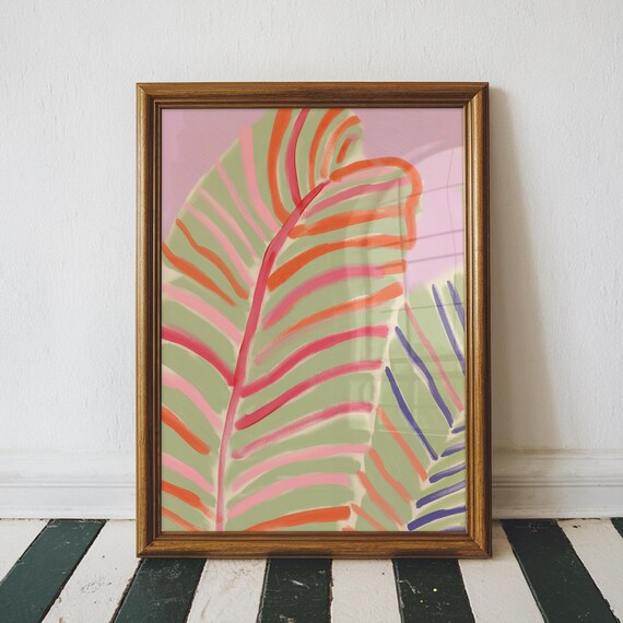 Colorful Palm Leaves Painting Print Tropical Home Decor Wall Art Botanical Unframed
