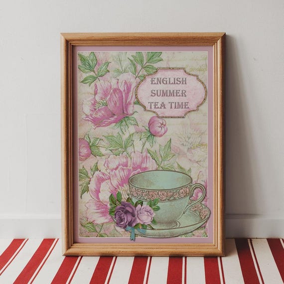 English Tea Time Print Floral Vintage Kitchen Afternoon Decor