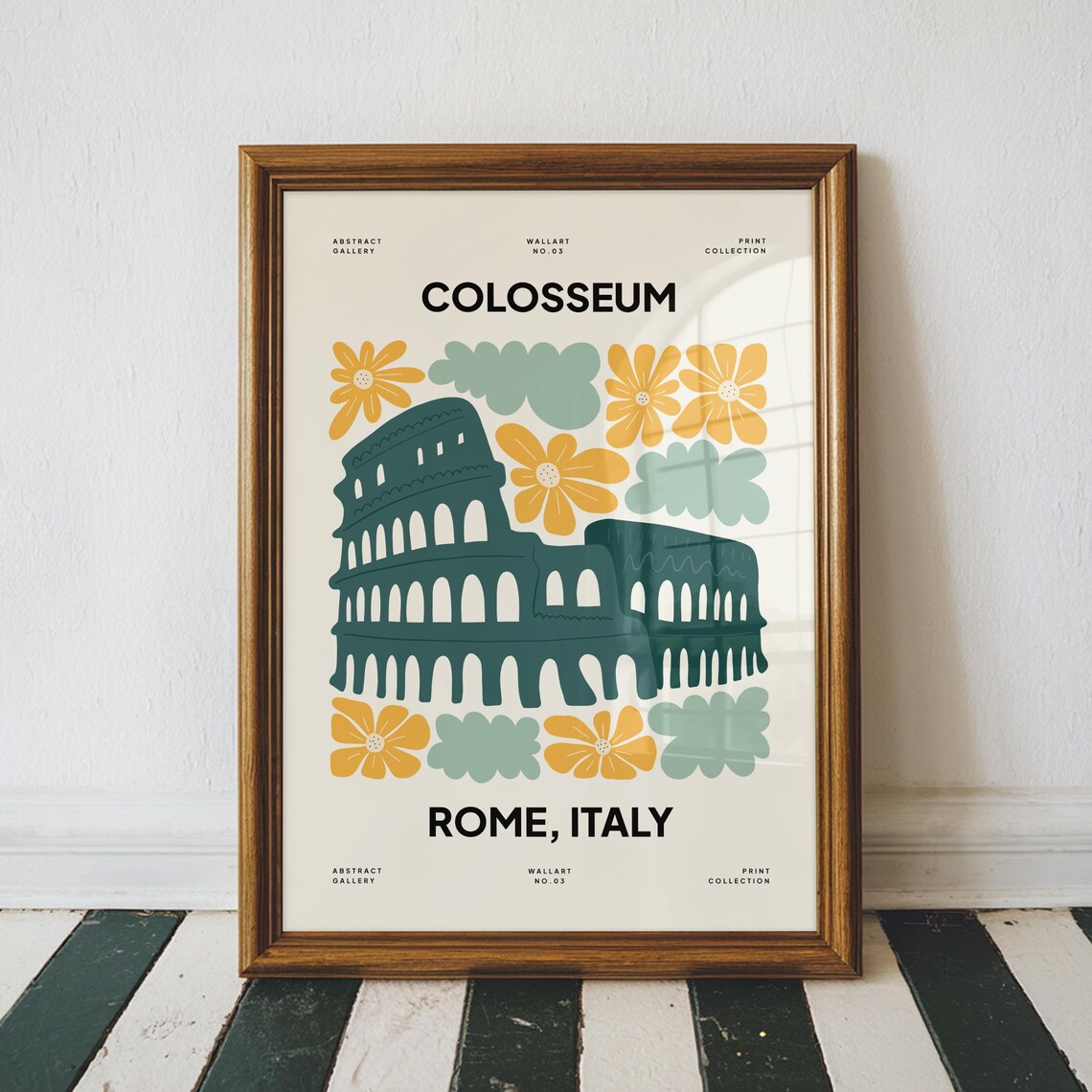 Colosseum Rome Italy Yellow Floral Retro Travel Landmark Poster